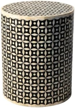Bone Inlay End Table Handmade Indian Accent Table with Intricate Inlay Decorative Boho Side Table for Living Room, Bedroom, or Entryway - Hansa Handicraft