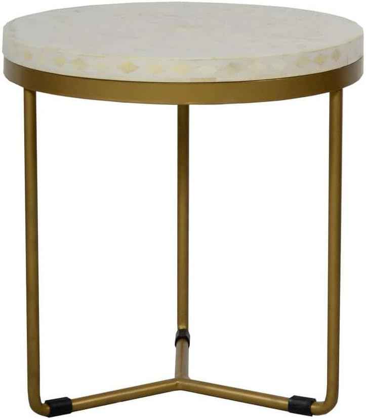 Bone Inlay End Table Handmade Decorative Accent Table with Intricate Floral Pattern Boho Indian Side Table for Living Room, Bedroom or Entryway