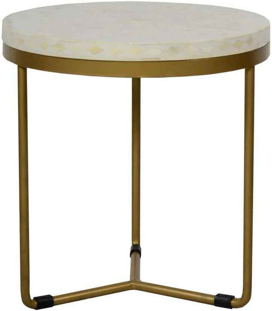 Bone Inlay End Table Handmade Decorative Accent Table with Intricate Floral Pattern Boho Indian Side Table for Living Room, Bedroom or Entryway