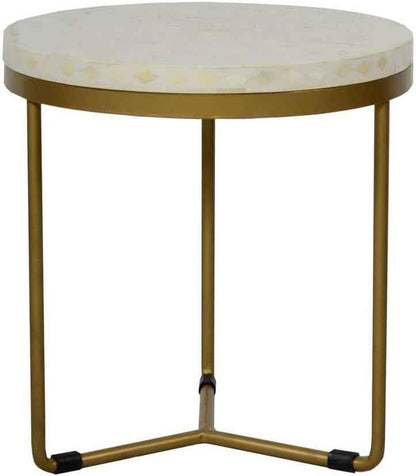 Bone Inlay End Table Handmade Decorative Accent Table with Intricate Floral Pattern Boho Indian Side Table for Living Room, Bedroom or Entryway