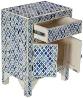 Bone Inlay Bedside Table Handcrafted Nightstand with Decorative Inlay Design Stylish Accent Furniture for Bedroom or Living Room