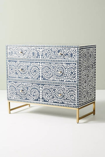 Bone inlay Chest of Drawer Sideboard |Scroll Vine Inlay Three-Drawer Dresser Floral Design