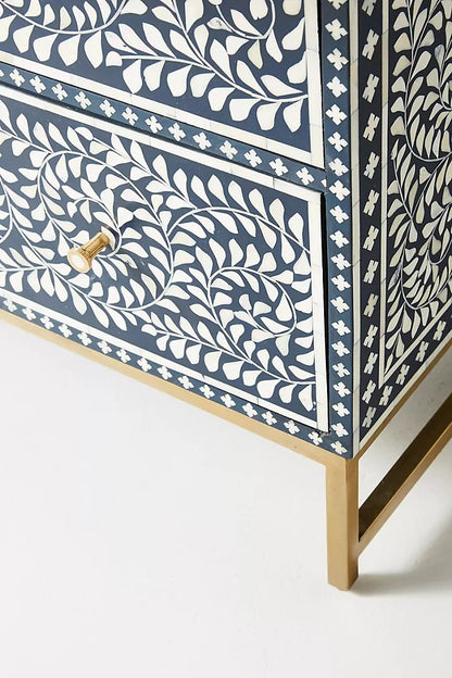 Bone inlay Chest of Drawer Sideboard |Scroll Vine Inlay Three-Drawer Dresser Floral Design