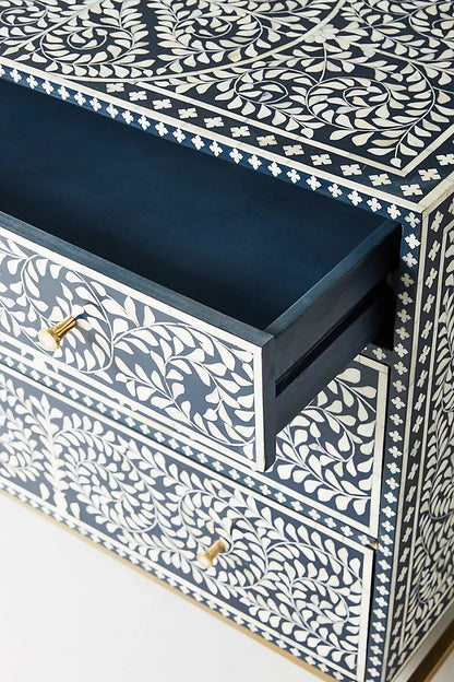 Bone inlay Chest of Drawer Sideboard |Scroll Vine Inlay Three-Drawer Dresser Floral Design