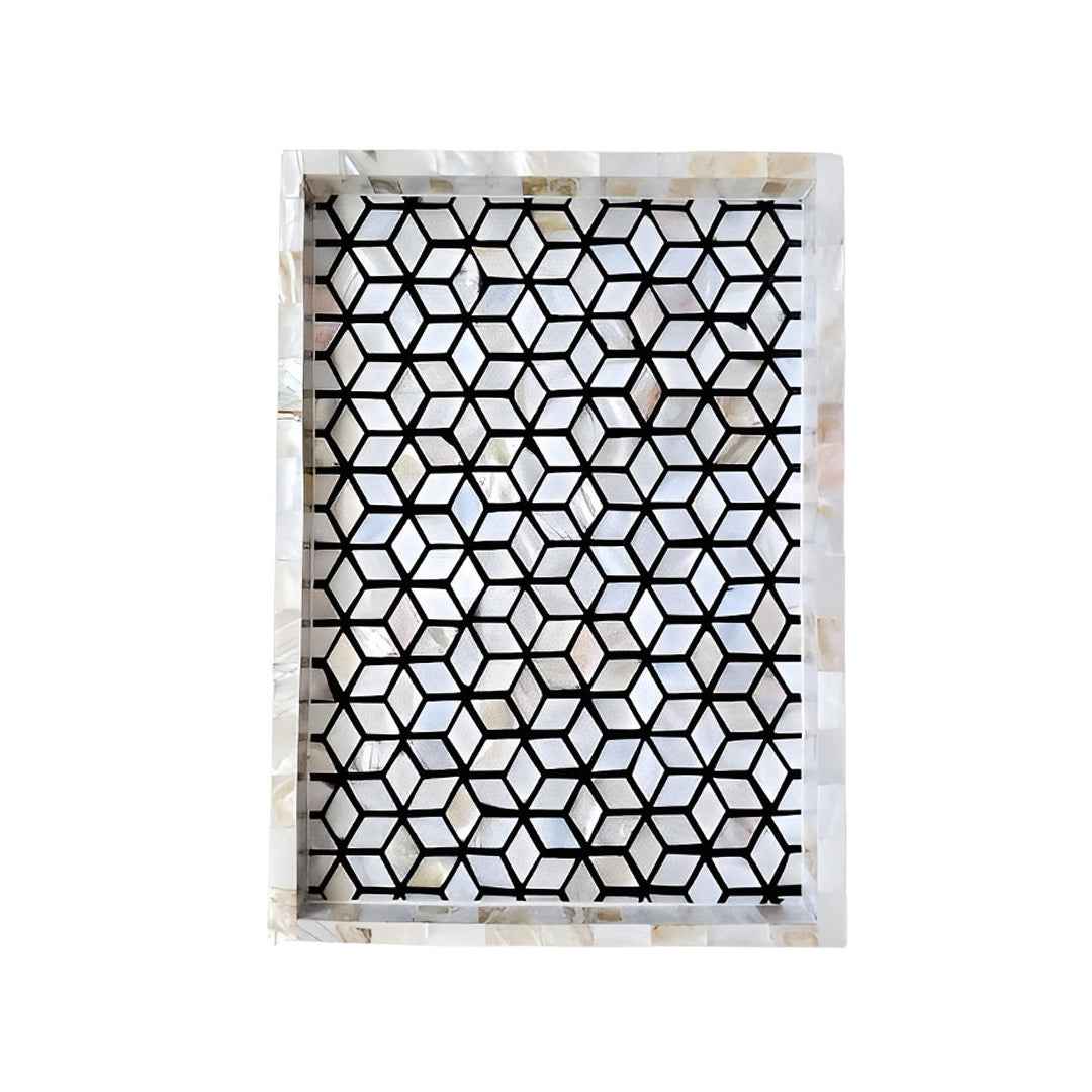 Mother of pearl inlay Rectangle Honey comb pettern serving tray