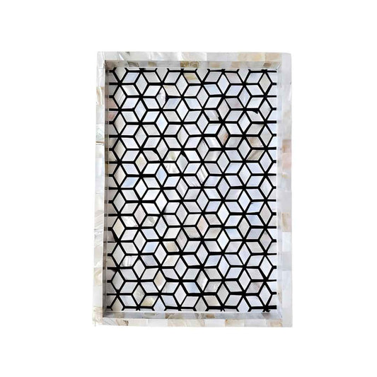 Mother of pearl inlay Rectangle Honey comb pettern serving tray