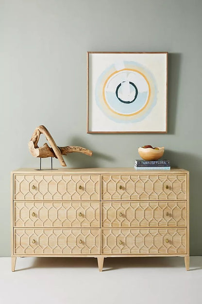 Textured Trellis Six-Drawer Dresser| Modern Dresser Chest of 6 Drawers