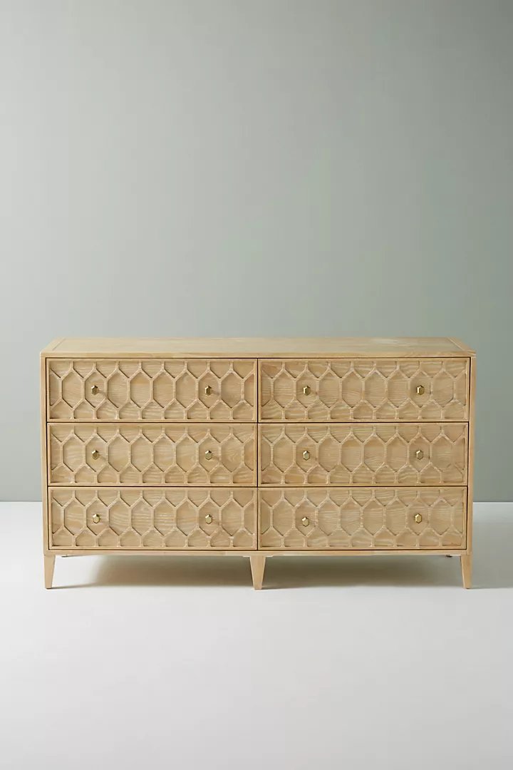 Textured Trellis Six-Drawer Dresser| Modern Dresser Chest of 6 Drawers