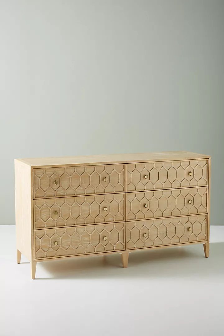 Textured Trellis Six-Drawer Dresser| Modern Dresser Chest of 6 Drawers