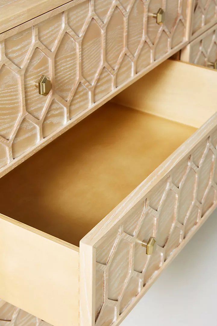 Textured Trellis Six-Drawer Dresser| Modern Dresser Chest of 6 Drawers