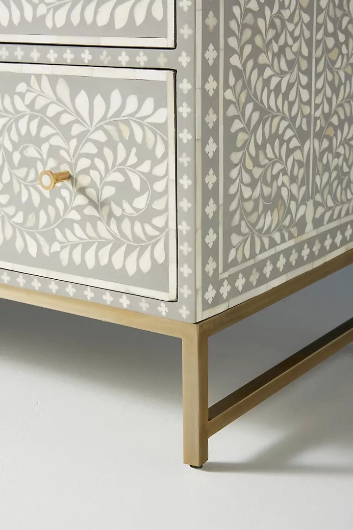 Bone Inlay Chest of 6 Drawers | Scroll Vine Inlay Six-Drawer Dresser