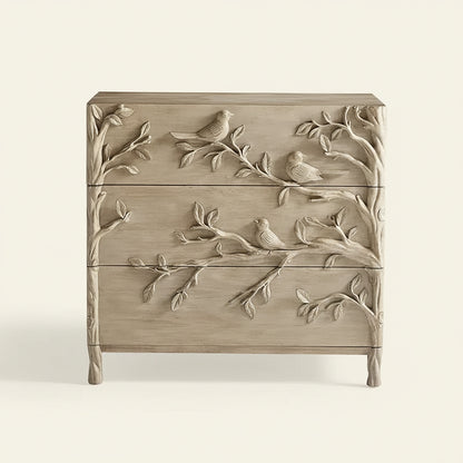 Hand carved Ornithology Three-Drawer Dresser | Modern dresser Chest of 3 drawers