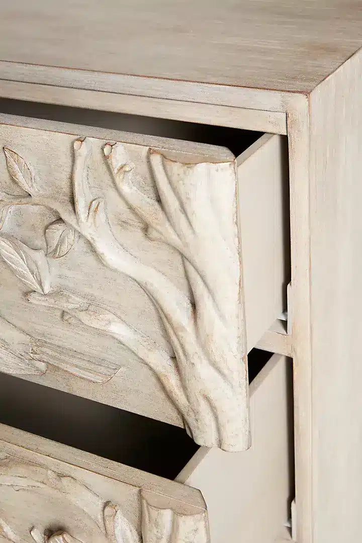 Hand carved Ornithology Three-Drawer Dresser | Modern dresser Chest of 3 drawers