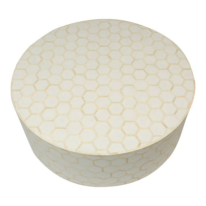 Bone Inlay Round Coffee Table for Home Centre Table Honeycomb Pattern by Hansa Handicraft