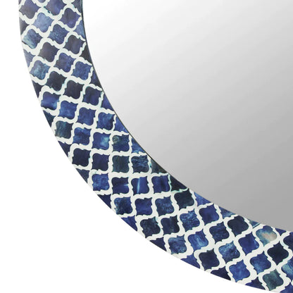 Bone Inlay Wall Mirror, Round Blue Mosaic Diamond Pattern .