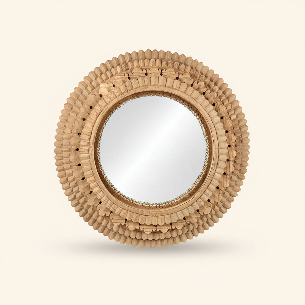 Carved Round Temple Mirror - Small