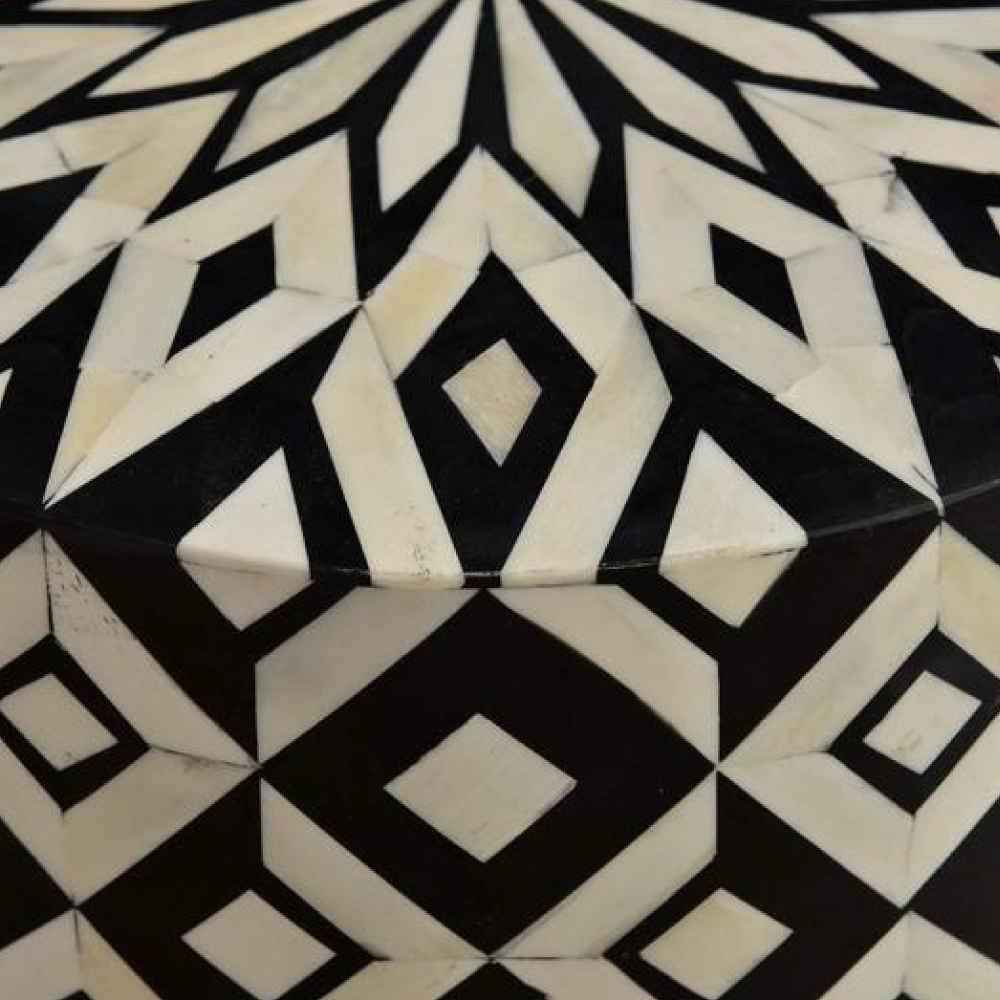 Bone Inlay End Table Handmade Indian Side Table with Intricate Diamond Lattice Pattern Design Decorative Accent Furniture for Bedroom, Living Room or Entryway Boho Home Décor
