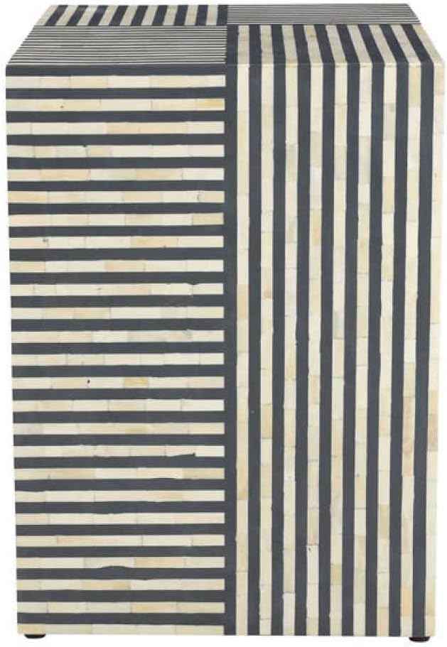 Handcrafted Bone Inlay End Table Elegant Floral Design Accent Table for Living Room, Bedroom, or Hallway Unique Boho-Chic Home Décor Piece