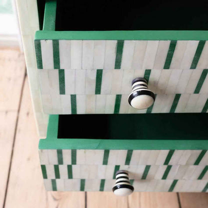 Bone Inlay Bedside Table with 2 Drawers Handcrafted Nightstand with Storage for Bedroom or Living Room Décor