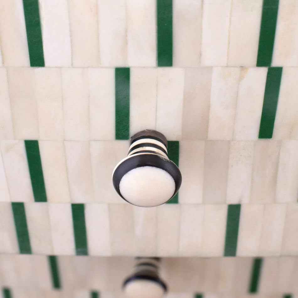 Bone Inlay Bedside Table with 2 Drawers Handcrafted Nightstand with Storage for Bedroom or Living Room Décor