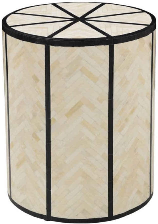 Bone Inlay End Table Handmade Decorative Accent Table with Intricate Inlay Artisan Side Table for Bedroom, Living Room or Entryway Décor