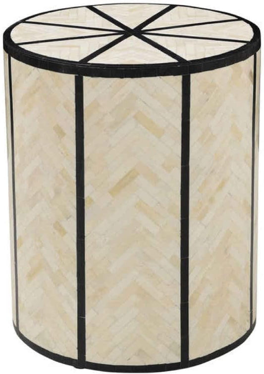 Bone Inlay End Table Handmade Decorative Accent Table with Intricate Inlay Artisan Side Table for Bedroom, Living Room or Entryway Décor