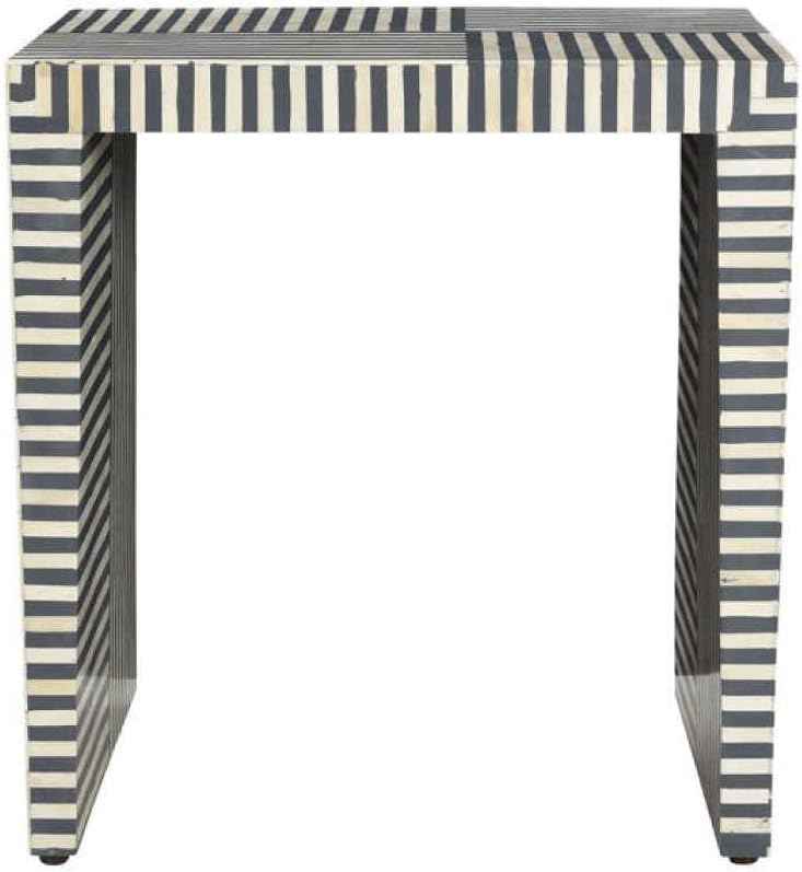 Handcrafted Bone Inlay End Table Elegant Floral Design Accent Table for Living Room, Bedroom, or Hallway Unique Boho-Chic Home Décor Piece