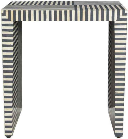 Handcrafted Bone Inlay End Table Elegant Floral Design Accent Table for Living Room, Bedroom, or Hallway Unique Boho-Chic Home Décor Piece