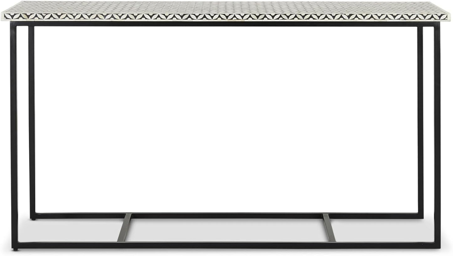 Bone Inlay Console Table Handcrafted Solid Wood Entryway Table with Intricate Floral Design for Hallway, Living Room, or Bedroom Décor