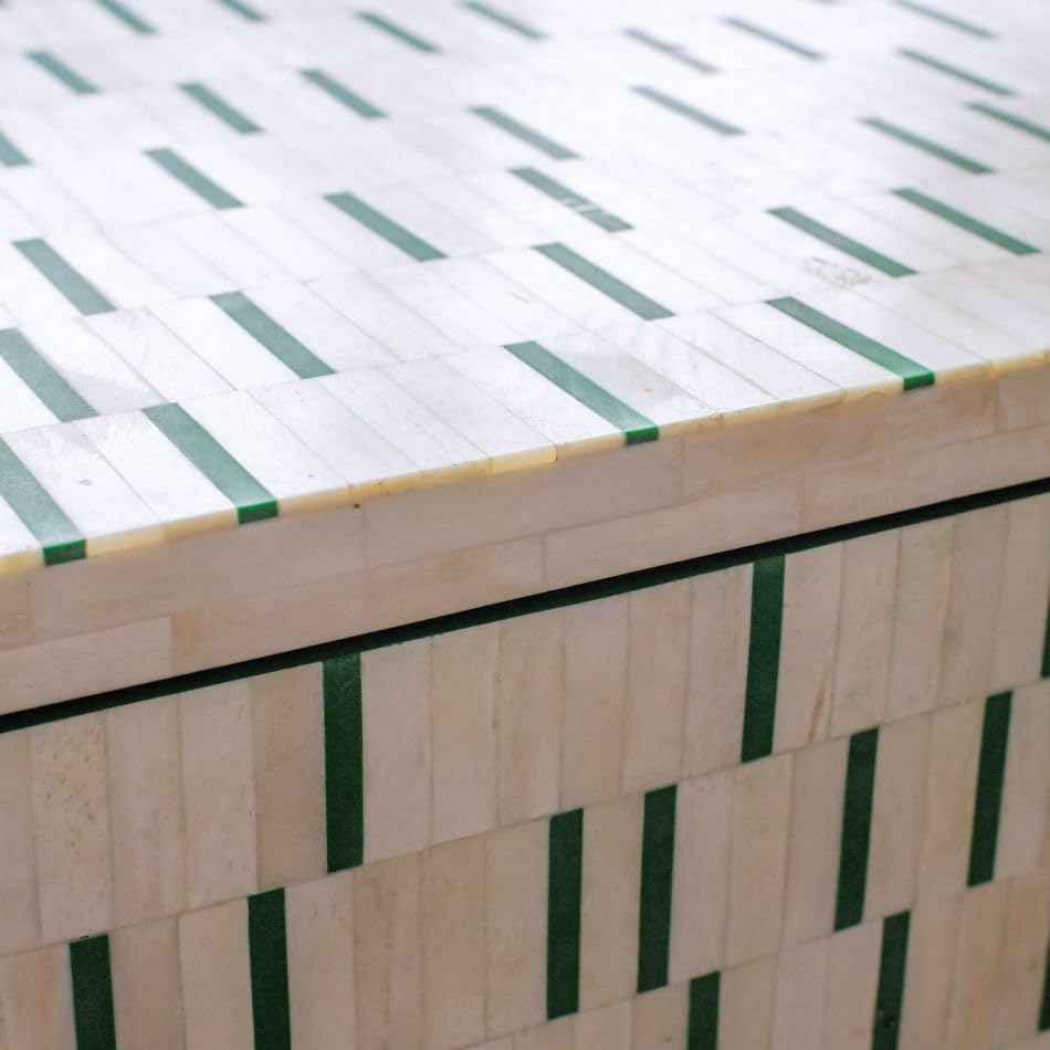 Bone Inlay Bedside Table with 2 Drawers Handcrafted Nightstand with Storage for Bedroom or Living Room Décor