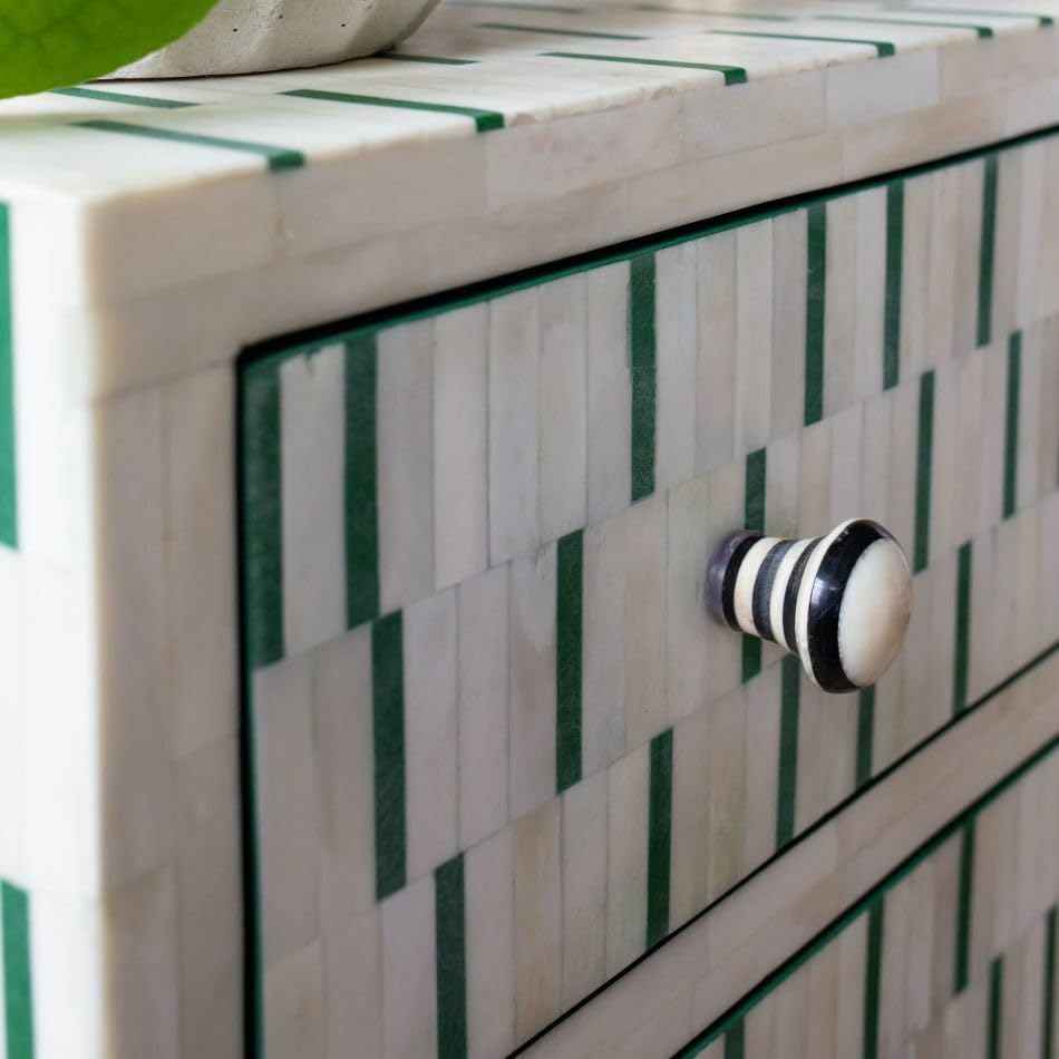 Bone Inlay Bedside Table with 2 Drawers Handcrafted Nightstand with Storage for Bedroom or Living Room Décor