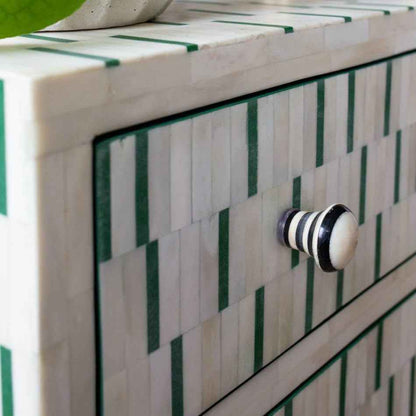 Bone Inlay Bedside Table with 2 Drawers Handcrafted Nightstand with Storage for Bedroom or Living Room Décor