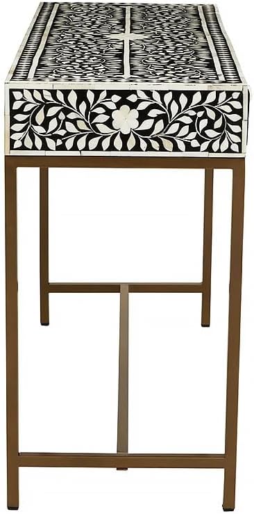 Bone Inlay Console Table Handmade Solid Wood Entryway Table with Intricate Floral Design 2 Storage Drawers for Elegant Home Décor