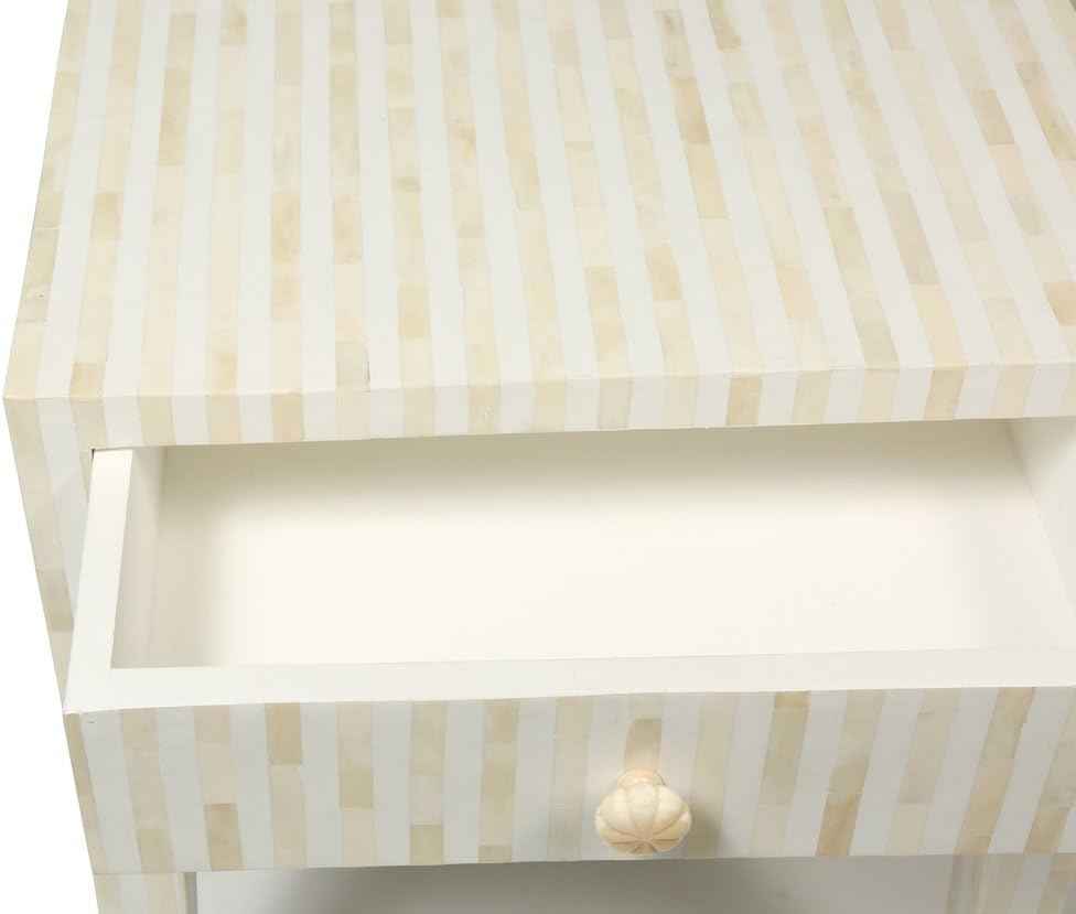Bone Inlay Bedside Table with 2 Drawers Handcrafted Nightstand with Storage and Intricate Design Stylish Accent Furniture for Bedroom, Living Room or Entryway Décor