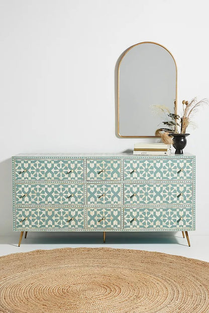 Bone Inlay Moroccan Design Table|  Inlay Nine-Drawer Dresser| Chest of 9 Drawers