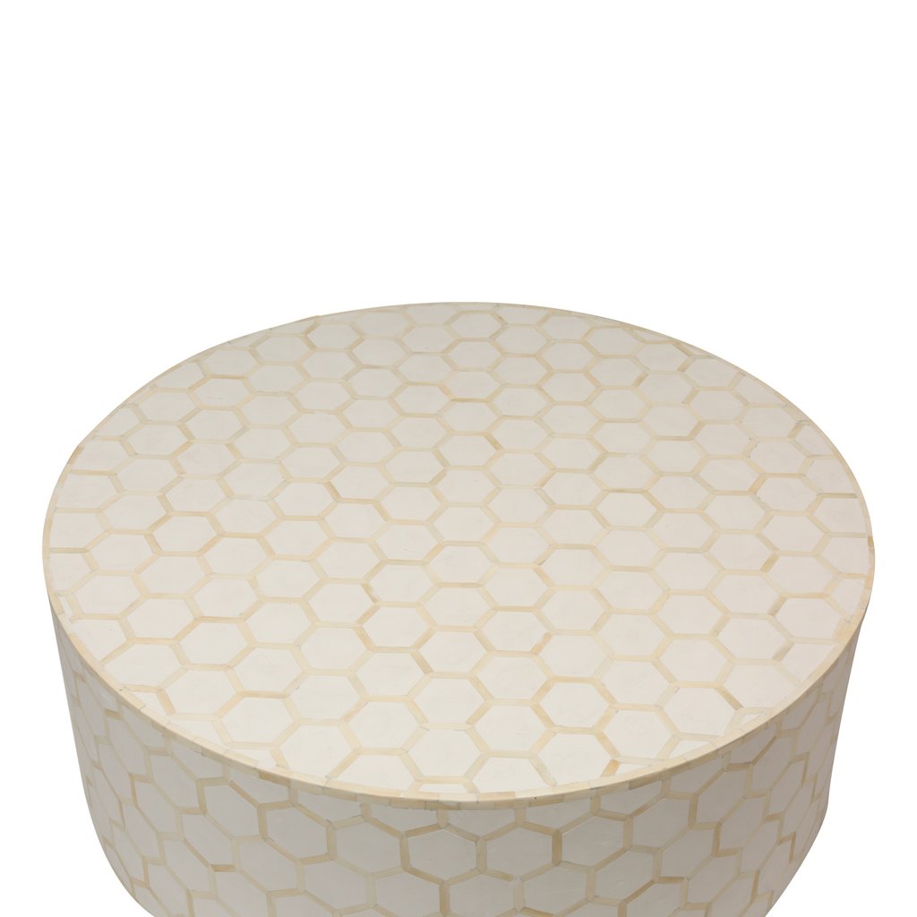 Bone Inlay Round Coffee Table for Home Centre Table Honeycomb Pattern by Hansa Handicraft