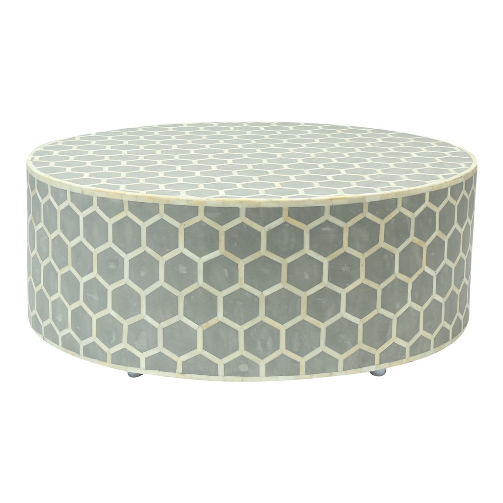 Bone Inlay Round Coffee Table for Home Centre Table Honeycomb Pattern by Hansa Handicraft