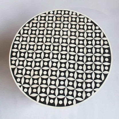 Bone Inlay End Table Handmade Indian Accent Table with Intricate Inlay Decorative Boho Side Table for Living Room, Bedroom, or Entryway - Hansa Handicraft