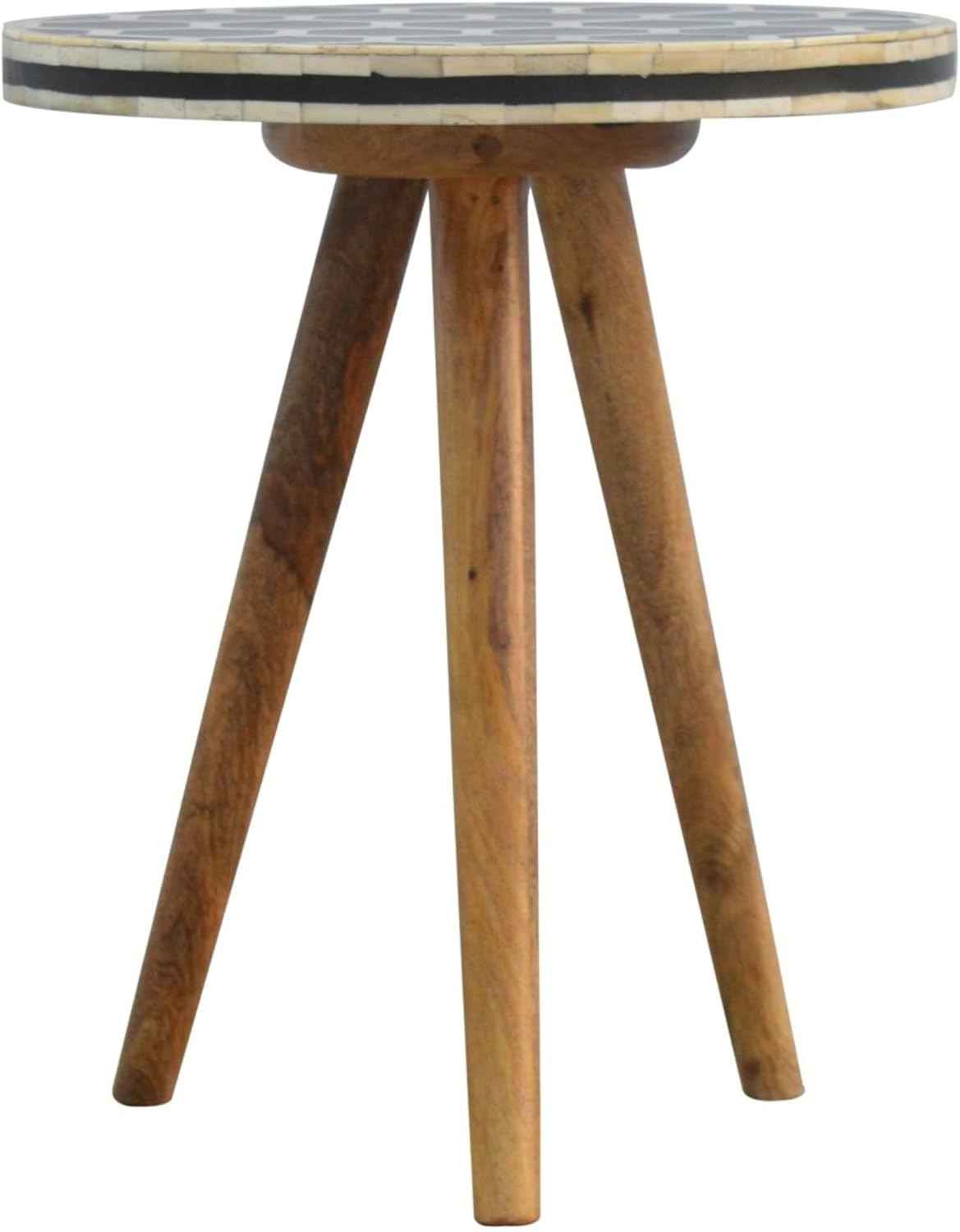 Bone Inlay End Table Handmade Accent Side Table with Intricate Honeycomb Pattern Indian Artisan Furniture for Bedroom, Living Room or Entryway Boho & Modern Home Décor