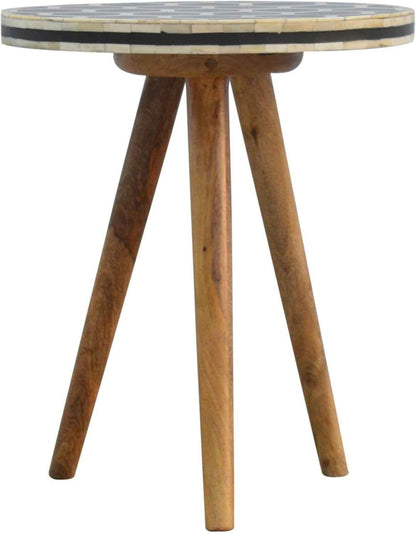 Bone Inlay End Table Handmade Accent Side Table with Intricate Honeycomb Pattern Indian Artisan Furniture for Bedroom, Living Room or Entryway Boho & Modern Home Décor