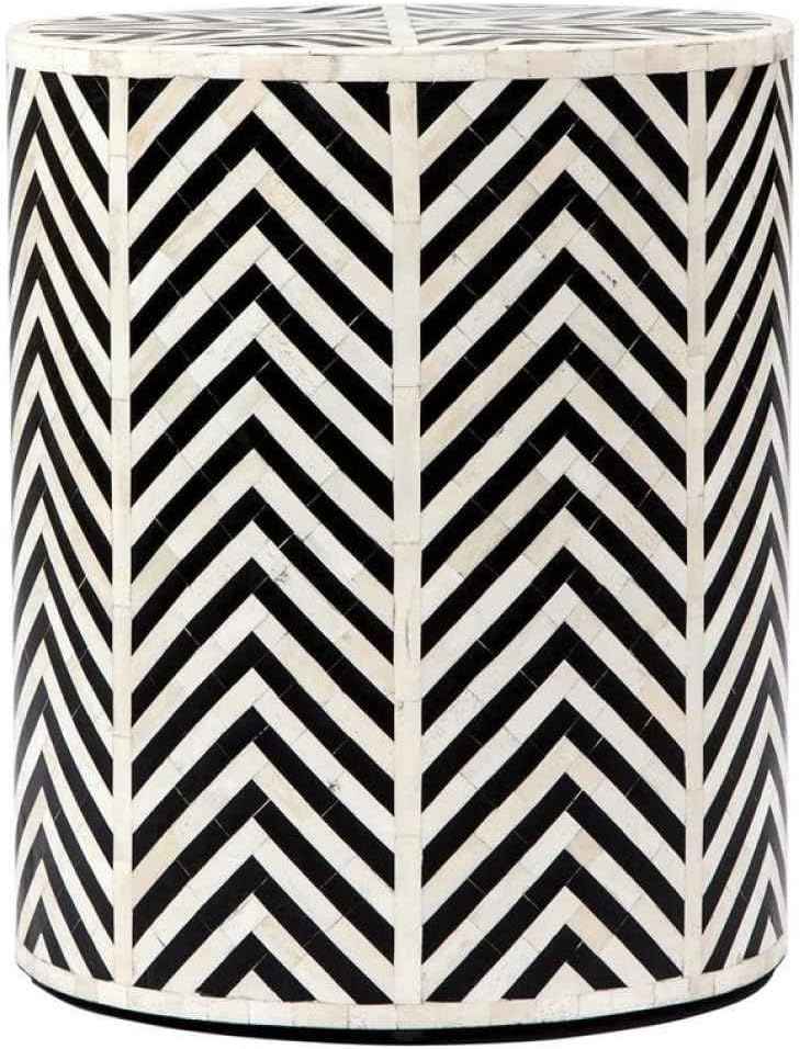 Bone Inlay End Table Handmade Decorative Side Table with Intricate Floral Inlay Indian Artisan Accent Furniture for Living Room, Bedroom or Entryway