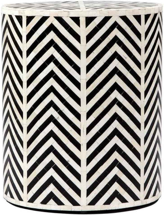 Bone Inlay End Table Handmade Decorative Side Table with Intricate Floral Inlay Indian Artisan Accent Furniture for Living Room, Bedroom or Entryway