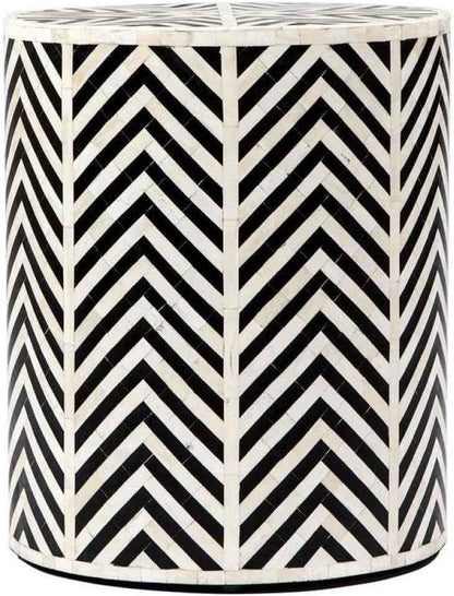 Bone Inlay End Table Handmade Decorative Side Table with Intricate Floral Inlay Indian Artisan Accent Furniture for Living Room, Bedroom or Entryway