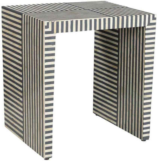 Handcrafted Bone Inlay End Table Elegant Floral Design Accent Table for Living Room, Bedroom, or Hallway Unique Boho-Chic Home Décor Piece