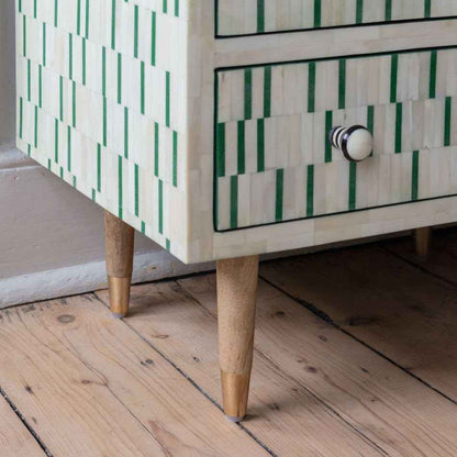 Bone Inlay Bedside Table with 2 Drawers Handcrafted Nightstand with Storage for Bedroom or Living Room Décor