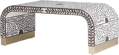 Bone Inlay Coffee Table Handmade Decorative Accent Table with Intricate Pattern Artisan Crafted Indian Furniture for Living Room, Bedroom or Office Décor