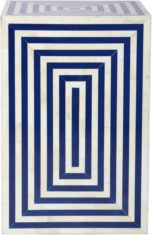 Handcrafted Bone Inlay End Table with Intricate Floral Pattern Artisan Accent Table for Living Room, Bedroom or Entryway Boho-Chic Home Décor