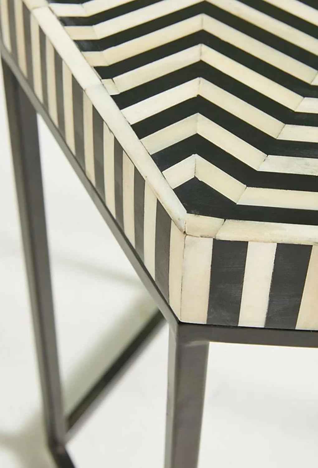 Bone Inlay End Table Handmade Indian Side Table with Intricate Floral Design Decorative Boho Accent Furniture for Living Room, Bedroom or Entryway