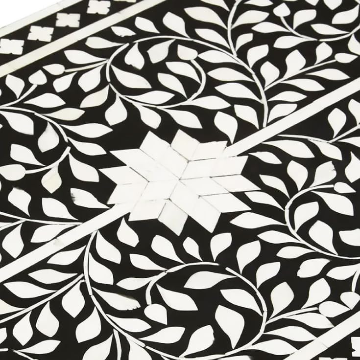 Bone Inlay Console Table Handmade Solid Wood Entryway Table with Intricate Floral Design 2 Storage Drawers for Elegant Home Décor