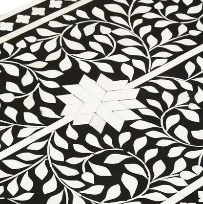 Bone Inlay Console Table Handmade Solid Wood Entryway Table with Intricate Floral Design 2 Storage Drawers for Elegant Home Décor